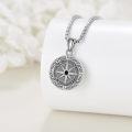 wholesale 925 Sterling Silver Compass Rose Locket Necklace with Black Stone and Picture Frame Charm for Men & Women-0-2