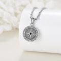 wholesale 925 Sterling Silver Compass Rose Locket Necklace with Black Stone and Picture Frame Charm for Men & Women-0-2