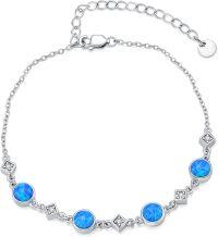 wholesale 925 Sterling Silver Blue Opal & Turquoise Beaded Tennis Bracelet for Women (6-8 inch)-Blue Opal