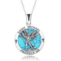 wholesale 925 Sterling Silver Turquoise Saint Michael Protect Us Medal Necklace for Men & Women-St Michael(Turquoise)-St Michael B