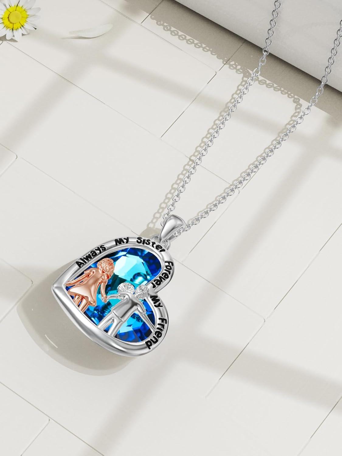  Sterling Silver Crystal Heart Necklace Sister Gift from Brother Sister -0-6