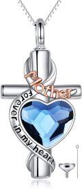 wholesale 925 Sterling Silver Cross Cremation Jewelry Heart Pendant Forever in My Heart Mother Keepsake Urn Necklace w/Filler Kit-0-0