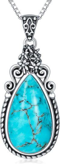 wholesale Sterling Silver Turquoise Vintage Native Western Birth Flower Pendant Necklace for Women-E_May_Lilac