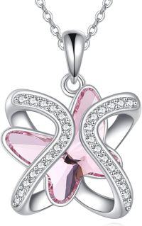wholesale Sterling Silver Swarovski Crystal Infinity Butterfly Pendant Necklace-Pink Butterfly