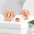 wholesale Rose Gold 925 Sterling Silver Highland Cow Stud Earrings - Cute Animal s for Women & Girls (Birthday/Halloween/Christmas)-0-1