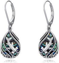 wholesale 925 Sterling Silver Abalone Shell Whale Teardrop Leverback Earrings-Hammerhead Shark