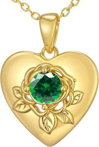 wholesale Silver Birthstone Heart Rose Pendant Necklace for Women Wife Mother-Green