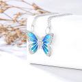 wholesale 925 Sterling Silver Blue Opal Butterfly Pendant Necklace for Women-0-2