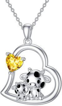wholesale Sterling Silver Stone Cute Animal Pendant Necklace for Couples Sister Daughter Mother Birthday Gift-05-11-Cow-November