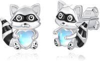 wholesale 925 Sterling Silver Raccoon Moonstone Heart Stud Earrings for Women Gift-Raccoon