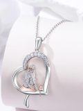 wholesale 925 Sterling Silver Heart-Shaped Cat Pendant Necklace with Cubic Zirconia - Perfect Gift for Women and Cat Lovers-0-1