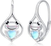 wholesale 925 Sterling Silver Frog Heart Drop Earrings with Opalite Stone for Women-Moonstone