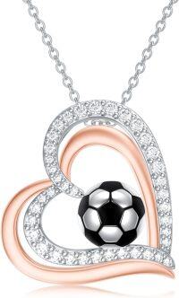 wholesale 925 Sterling Silver Sports Ball in Heart Pendant Necklace for Women - Baseball/Volleyball/Basketball/Soccer s-Soccer
