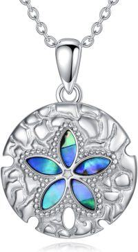 wholesale 925 Sterling Silver Blue Opal Starfish Pendant Necklace for Women Sea Life  45cm Chain Length-02-Sand Dollar