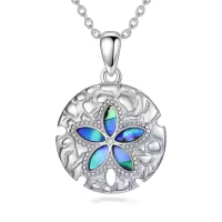 wholesale 925 Sterling Silver Blue Opal Starfish Pendant Necklace for Women Sea Life  45cm Chain Length-02-Sand Dollar
