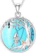wholesale Sterling Silver Stone Alice in Wonderland Cat Pendant Necklace Tree of Life Jewelry Gift for Women-0-6