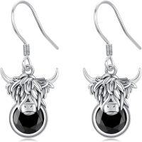 wholesale 925 Sterling Silver Highland Cow Black Crystal Dangle Earrings Animal Theme Jewellery Gifts for Women Girls-Highland Cow