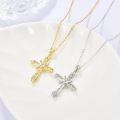 wholesale Gold 925 Sterling Silver Cubic Zirconia Cross Pendant Necklace for Women Mom Faith Gift-0-2