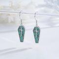 wholesale 925 Sterling Silver Turquoise Stone Gothic Coffin Drop Earrings with Cross and Bat Design - Halloween s for Women-0-2