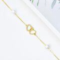 wholesale 10K Gold Pearl & Crystal Double Heart Charm Ankle Anklet for Women-0-2