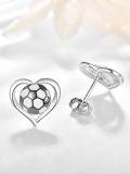 wholesale 925 Sterling Silver Soccer Ball in Heart Studs Sporty Game Earrings Gift for Her-0-4