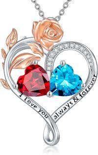 wholesale Sterling Silver Rose Quartz Heart Birthstone Necklace for Women Valentine s Day Gift-01-12-Jan-Dec Birthstones