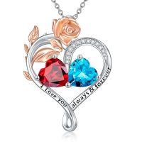 wholesale 925 Sterling Silver Rose Quartz Heart Birthstone Necklace for Women Valentine s Day Gift-01-12-Jan-Dec Birthstones