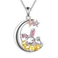 wholesale 925 Sterling Silver Moon Rabbit Necklace With Stars-Rabbit