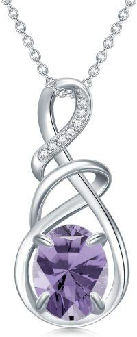 wholesale 925 Sterling Silver Infinity Birthstone Pendant Necklace for Women-06-Alexandrite