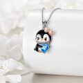 wholesale 925 Sterling Silver Adorable Penguin Pendant With Blue Heart Crystal Necklace Gift-0-2