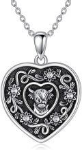wholesale 925 Sterling Silver Heart-Shaped Highland Cow Pendant Necklace Gift for Women-0-0