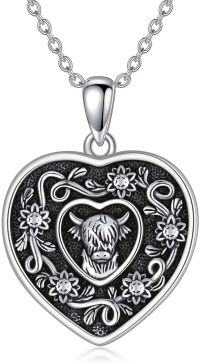 wholesale 925 Sterling Silver Heart-Shaped Highland Cow Pendant Necklace Gift for Women-Oxidation