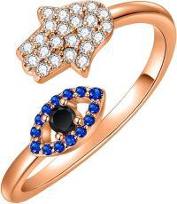 wholesale TOUPOP Mothers Day Gifts For Mom Evil Eye Hamsa Hand Rings For Women S925 Sterling Silver Sapphire Spiritual Turkish Adjustable Wrap Open Rings Amulet Jewelry Protection Lucky Gifts -undefined