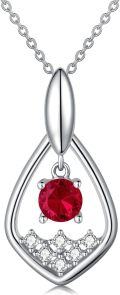 wholesale 925 Sterling Silver Red Round Stone Teardrop Pendant Necklace for Women-0-0
