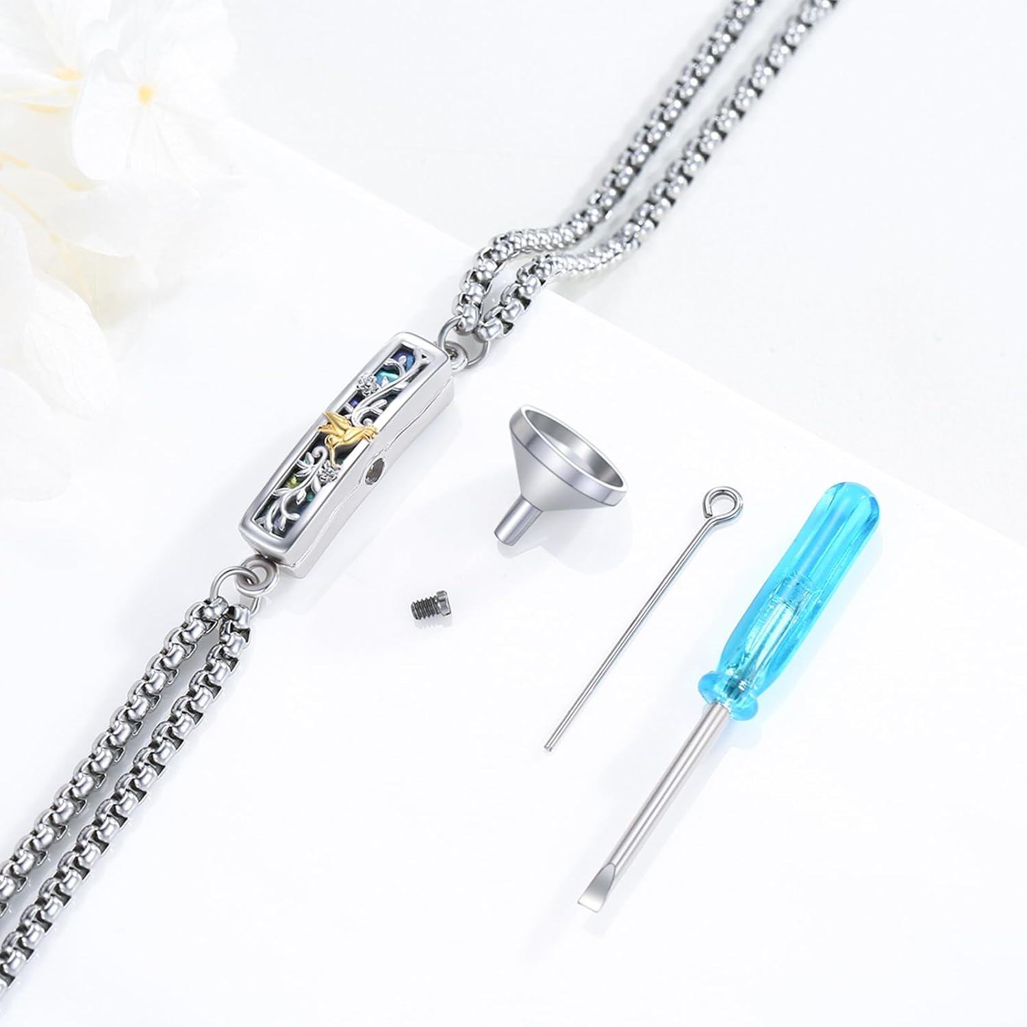 wholesale 925 Sterling Silver Hummingbird Floral Cremation Urn Bracelet for Women - Memorial Keepsake Jewelry with Funnel and Fill Tool-0-4