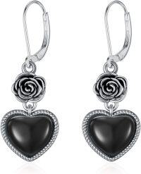 wholesale 925 Sterling Silver Black Heart & Rose Drop Earrings-B-Black Rose Heart