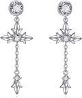 wholesale 925 Sterling Silver Star-Shaped Cubic Zirconia Dangle Cross Drop Earrings for Men & Women-0-0