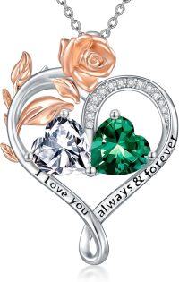 wholesale Sterling Silver Rose Quartz Heart Birthstone Necklace for Women Valentine s Day Gift-04-05-Apr-May Birthstones