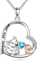 wholesale 925 Sterling Silver Blue Crystal Love Cat and Dog Heart Pendant Necklace Gift for Women-0-0