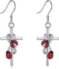 wholesale 925 Sterling Silver Ladybug Cross Drop Earrings Gift for Mom Sister Grandmother-Ladybug
