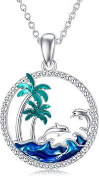 wholesale 925 Sterling Silver Dolphin Palm Tree Pendant Necklace-palm tree necklace
