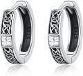 wholesale 925 Sterling Silver Norse Viking Celtic Knot Huggie Hoop Earrings with Cubic Zirconia for Women and Men (Unisex)-0-0