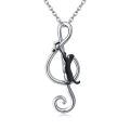 wholesale 925 Sterling Silver Musical Note Cat Pendant Necklace with Black Onyx Gemstone Jewellery Gifts for Women-0-0