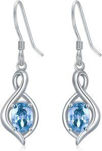 wholesale 925 Sterling Silver Oval Gemstone Dangle Drop Earrings for Women-Aquamarine