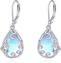 wholesale 925 Sterling Silver Butterfly Moonstone Teardrop Leverback Earrings-Butterfly Filigree Earrings