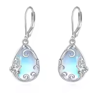 wholesale 925 Sterling Silver Butterfly Moonstone Teardrop Leverback Earrings-Butterfly Filigree Earrings