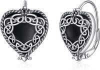wholesale 925 Sterling Silver Metal Black Agate Celtic Knot Heart Dangle Drop Earrings Gothic  for Women Girls-31-Black-Celtic