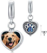 wholesale 925 Sterling Silver Heart Photo Charm with Paw Print for Ashes Bracelet Necklace Gift for Women-Paw