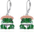 wholesale 925 Sterling Silver Green Frog Leverback Drop Earrings Animal s for Women-0-0
