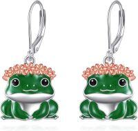 wholesale 925 Sterling Silver Green Frog Leverback Drop Earrings Animal s for Women-frog dangle earrings